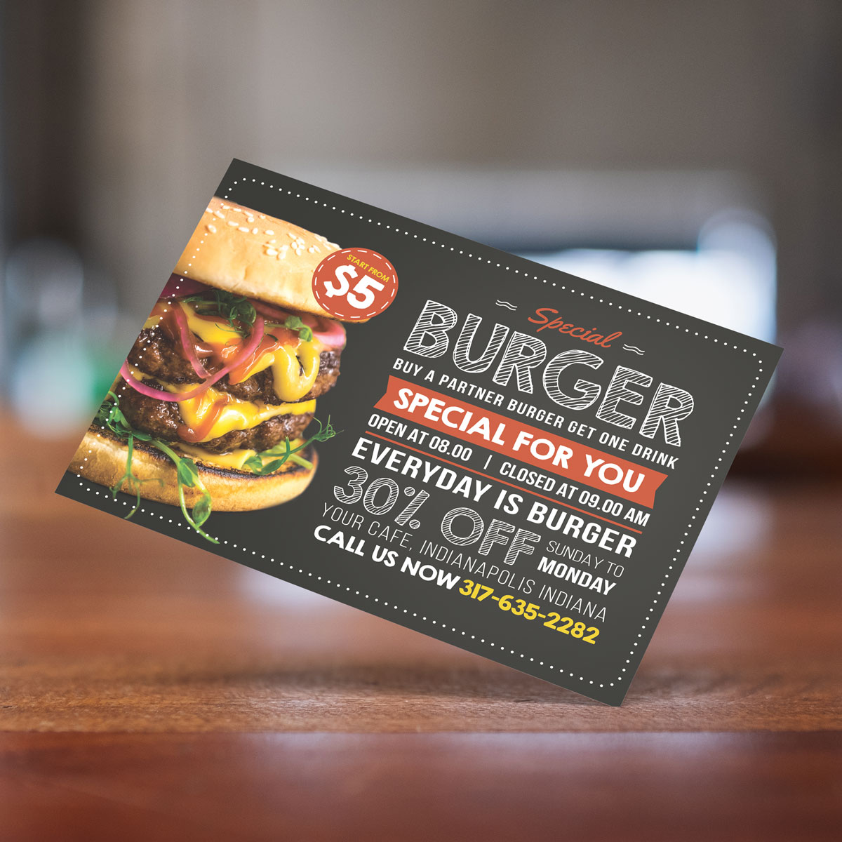 Burger Restaurant Promotional Postcard Creative Ideas Printed-In-USA