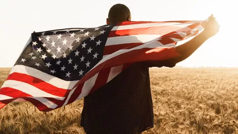 young man with american flag