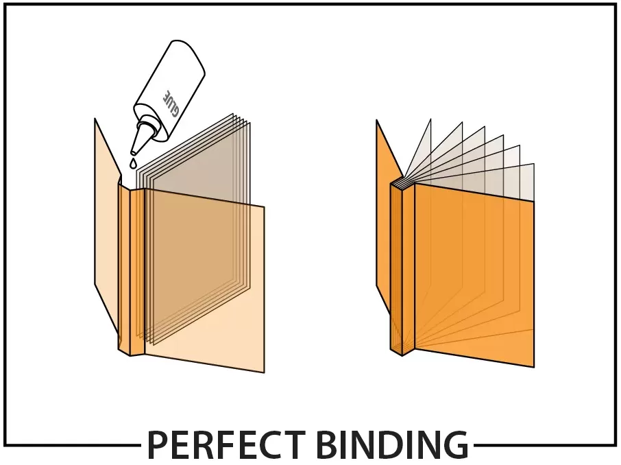 Perfect Binding Diagram Example. Also know as Paperback book binding
