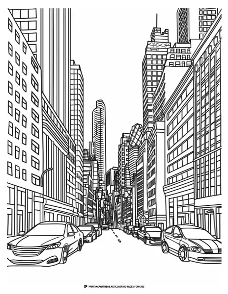 City Street Cool Cars Coloring Page