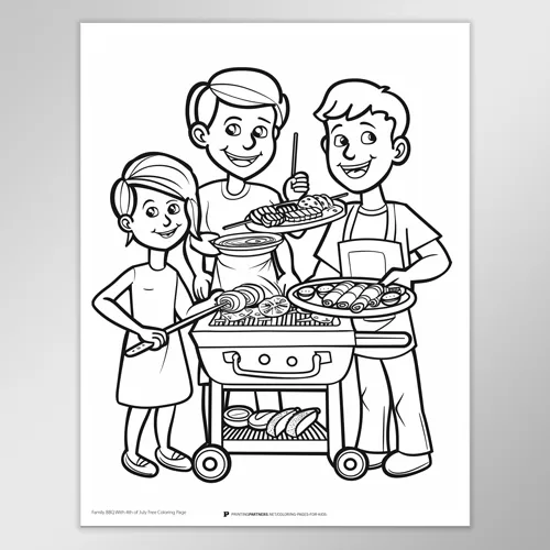 Family BBQ 4th of July Coloring Page