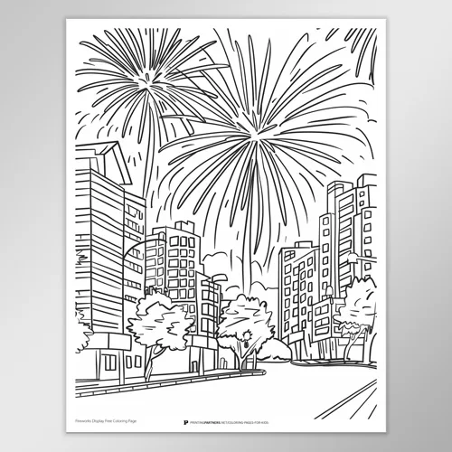 Spectacular Fireworks Display Coloring Page