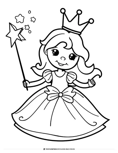 Kid Princess with Wand Coloring Page