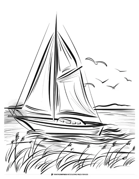 Sailboat on the Lake Coloring Page
