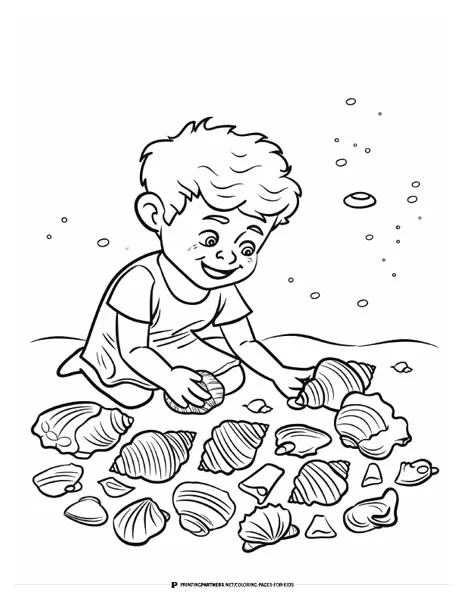 Seashells Beach Boy Coloring Page