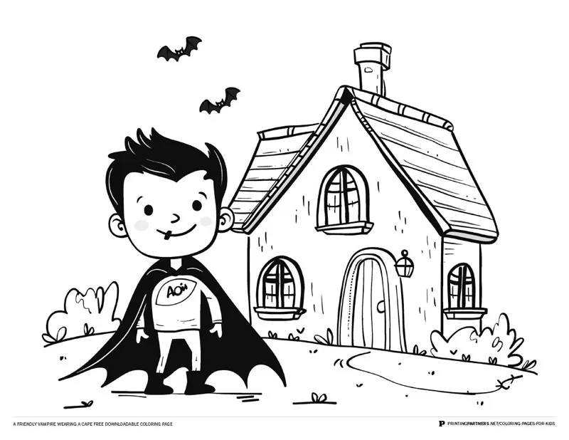 Friendly vampire coloring book page free download