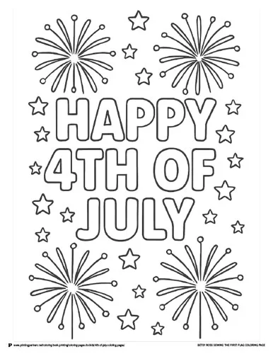 Make this bubble-letter “Happy 4th of July” explode with color! Surrounded by fireworks and stars, it’s great for kids learning to stay inside the lines.