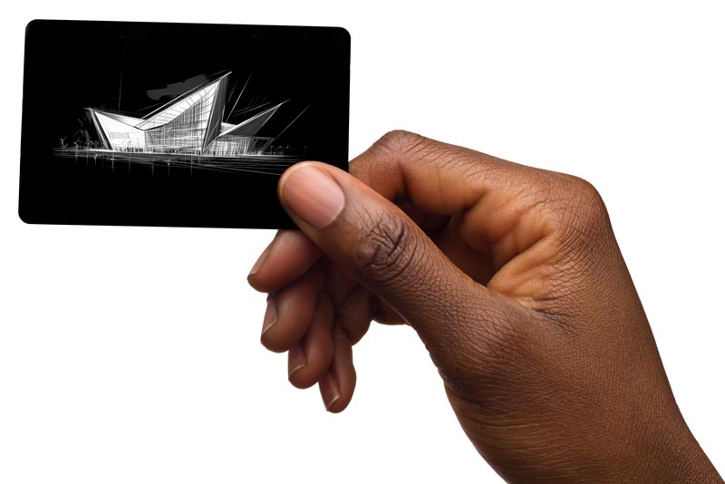 Close up of black woman's hand holding blank black card
