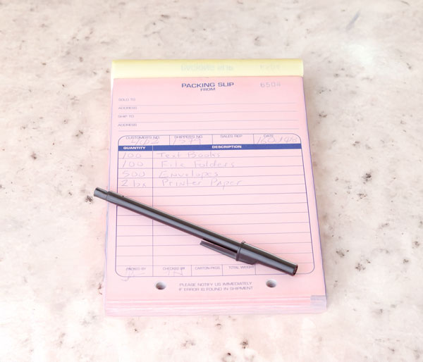 Pink Packing Slip List