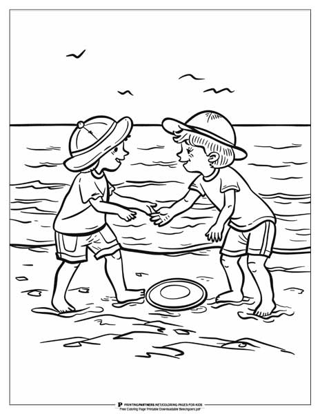 Beachgoers enjoying the shore coloring page.