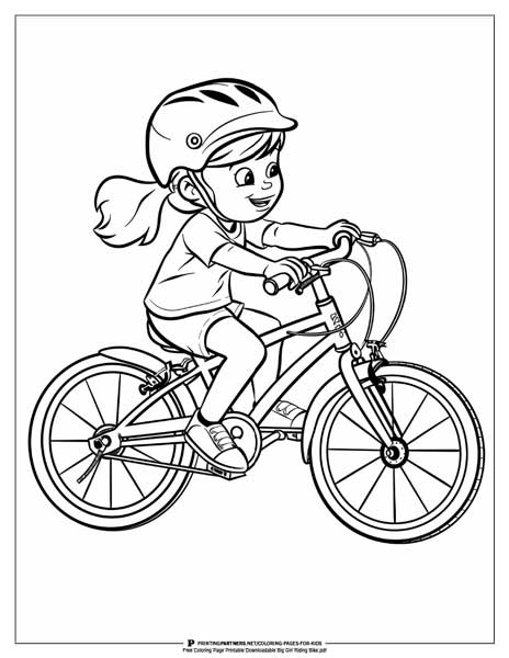 Girl riding bike coloring page.