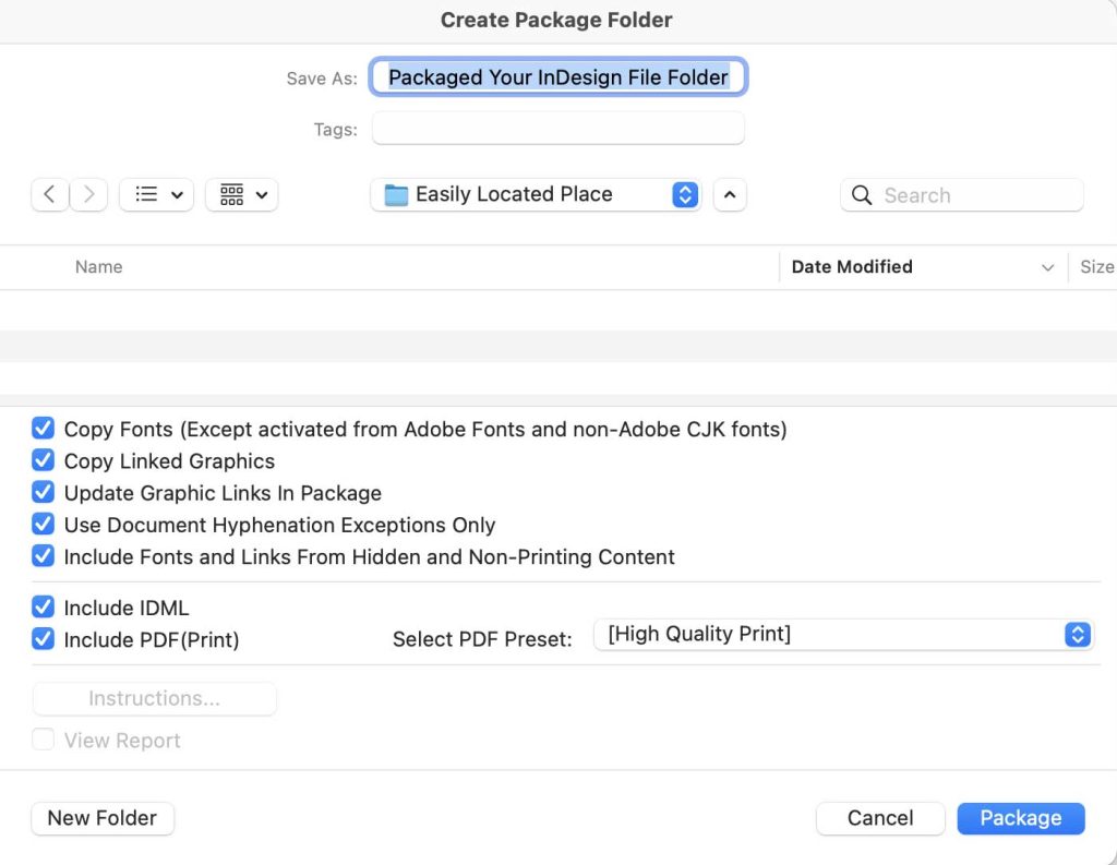 How to package an Indesign File Step 3
