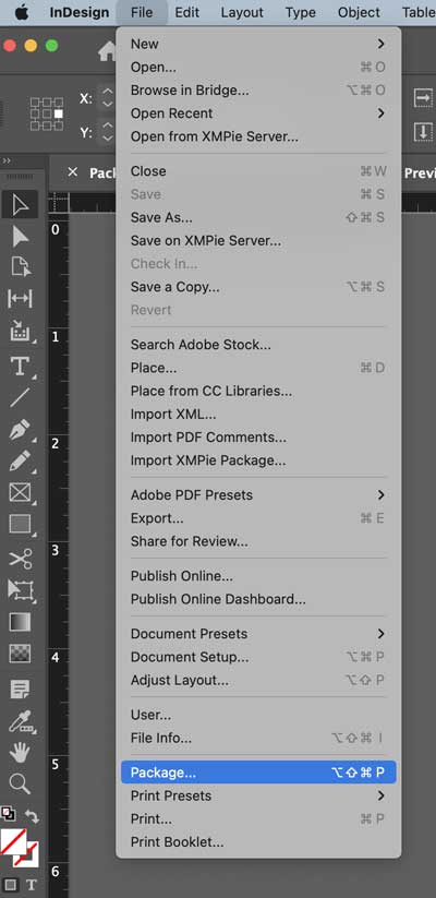 How to package an Indesign File Step 1