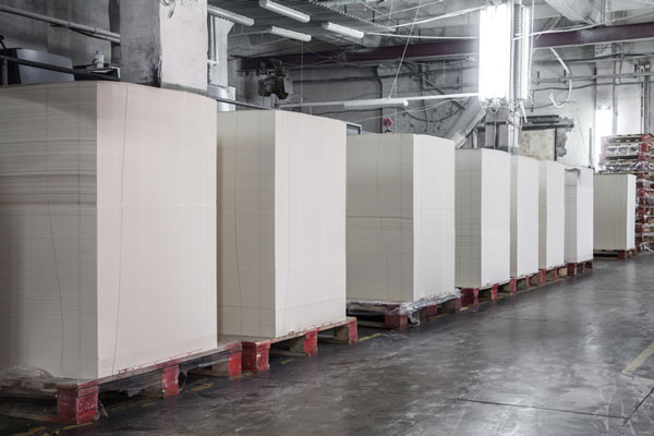 Skids of commercial printing paper