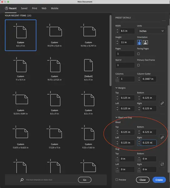New Indesign Document with Bleed