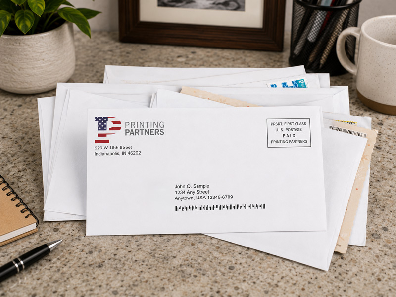 Custom printed A7 invitation envelope with American branding, printed by Printing Partners Indianapolis