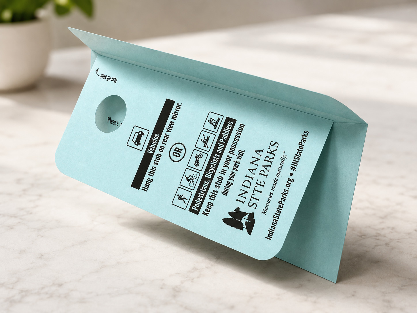 Custom converted remittance envelope with tear-off stub and hang tab for Indiana State Parks, printed by Printing Partners Indianapolis